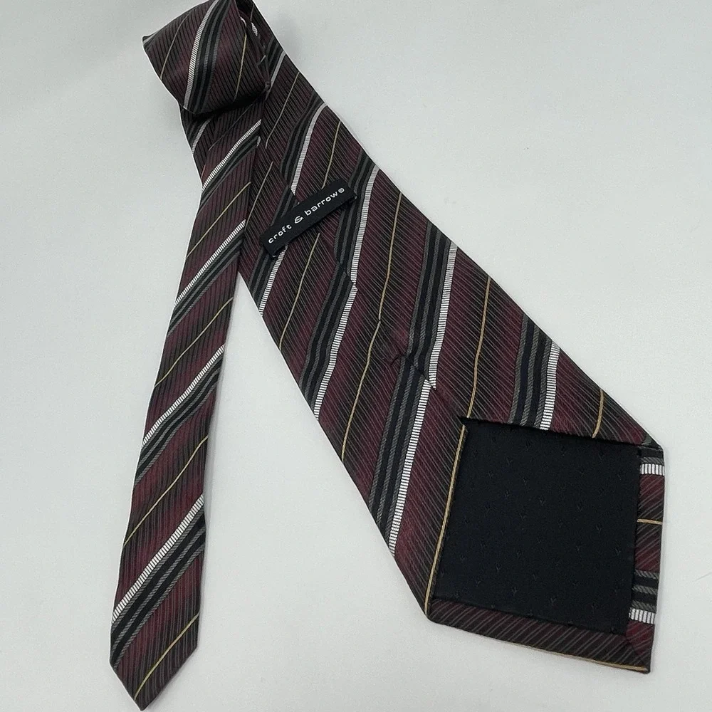 Croft Barrow 100% Silk Red Blue Black Vintage Stripes Geometric Classic Lot of 2